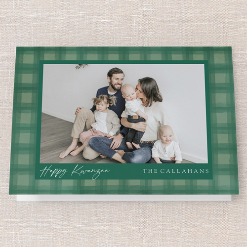 Pleasant Plaid Holiday Card, Green, 5x7 Folded, Kwanzaa, Pearl Shimmer Cardstock, Square, Spruce