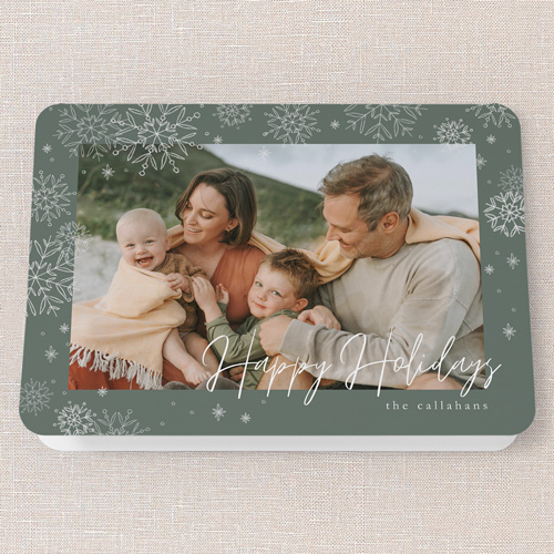 Faint Snowflakes Holiday Card, Green, 5x7 Folded, Holiday, Matte, Folded Smooth Cardstock, Rounded