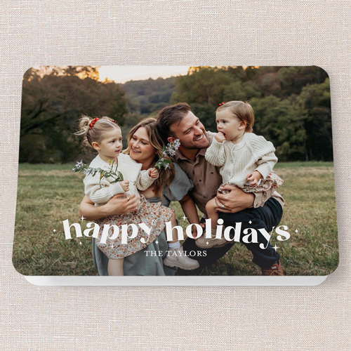 Merry Charm Holiday Card, White, 5x7 Folded, Holiday, Pearl Shimmer Cardstock, Rounded, White