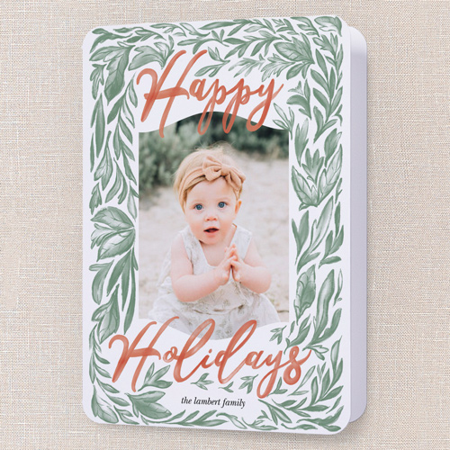 Boho Botanical Merriment Holiday Card, White, 5x7 Folded, Holiday, Pearl Shimmer Cardstock, Rounded, White