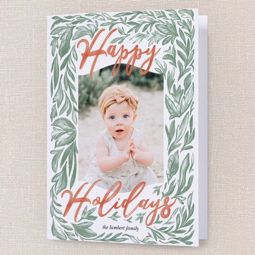 Boho Botanical Merriment Holiday Card, White, 5x7 Folded, Holiday, Pearl Shimmer Cardstock, Square