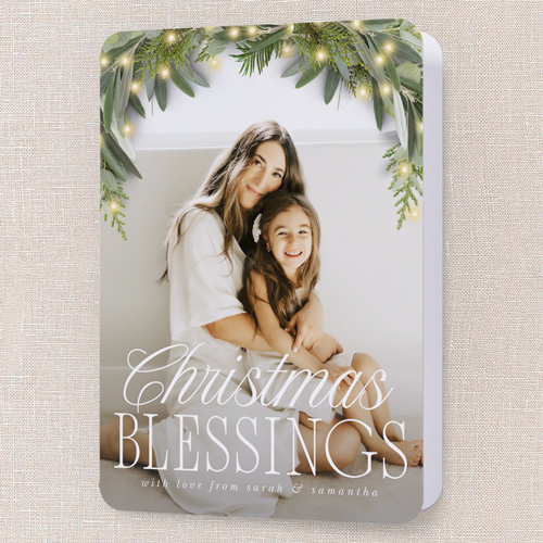 Glowy Botanical Holiday Card, White, 5x7 Folded, Religious, Matte, Folded Smooth Cardstock, Rounded, White