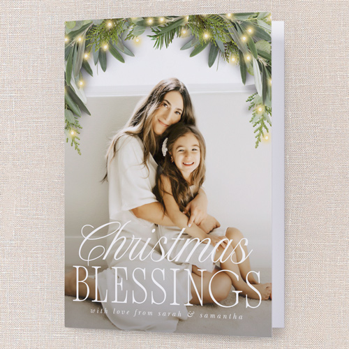 Glowy Botanical Holiday Card, White, 5x7 Folded, Religious, Pearl Shimmer Cardstock, Square, White