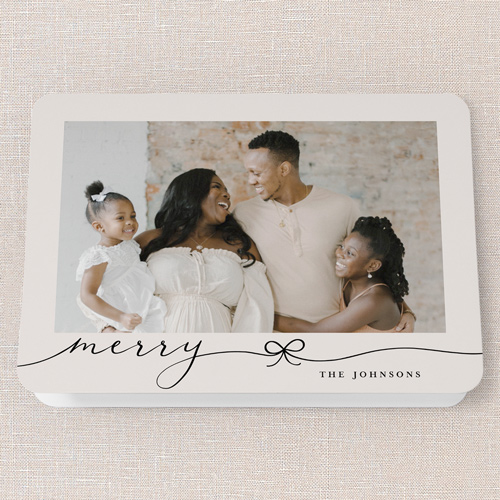 Bow Basics Holiday Card, Beige, 5x7 Folded, Christmas, Pearl Shimmer Cardstock, Rounded, Cream