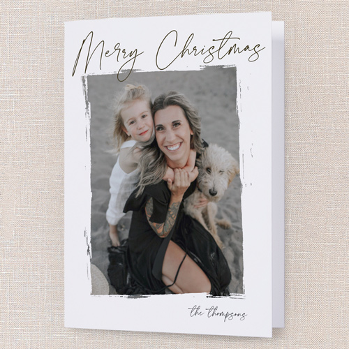 Brushwork Frame Holiday Card, White, 5x7 Folded, Christmas, Pearl Shimmer Cardstock, Square, White