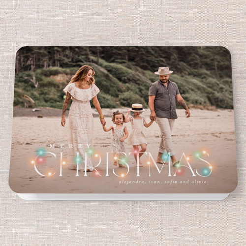 Shimmering Holiday String Holiday Card, Green, 5x7 Folded, Christmas, Pearl Shimmer Cardstock, Rounded, Green