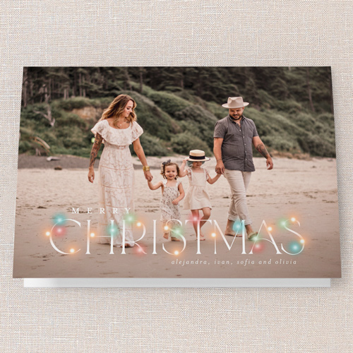 Shimmering Holiday String Holiday Card, Green, 5x7 Folded, Christmas, Pearl Shimmer Cardstock, Square