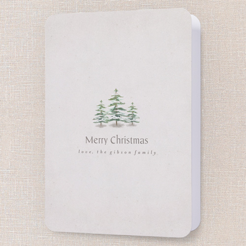 Snowcapped Trees Holiday Card, White, 5x7 Folded, Christmas, Pearl Shimmer Cardstock, Rounded, Almond