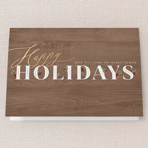 Hints Of Holly Holiday Card, Brown, 5x7 Folded, Holiday, Pearl Shimmer Cardstock, Square, Brown