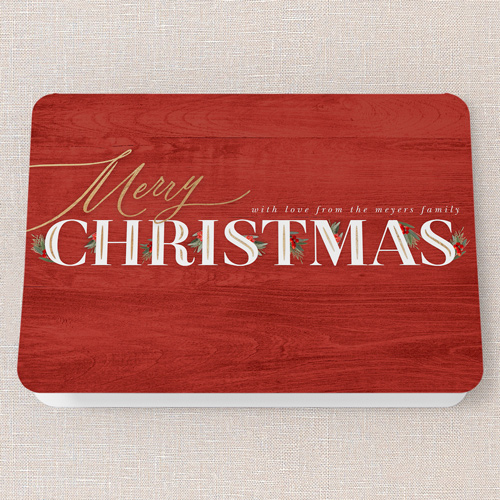 Hints Of Holly Holiday Card, Red, 5x7 Folded, Christmas, Pearl Shimmer Cardstock, Rounded, Red