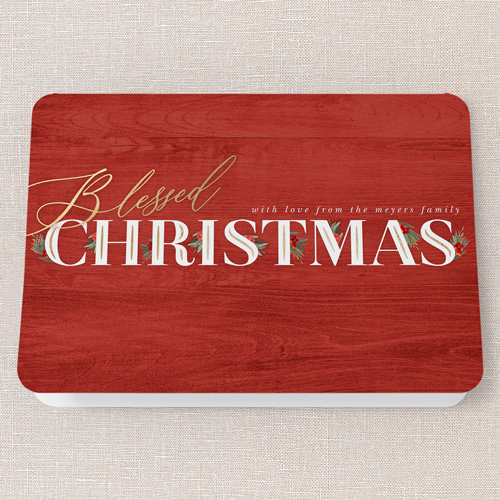 Hints Of Holly Holiday Card, Red, 5x7 Folded, Religious, Pearl Shimmer Cardstock, Rounded, Red