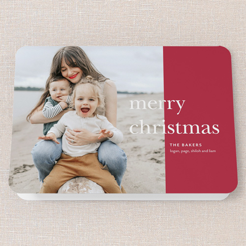 Simple Joyful Moments Holiday Card, Red, 5x7 Folded, Christmas, Pearl Shimmer Cardstock, Rounded