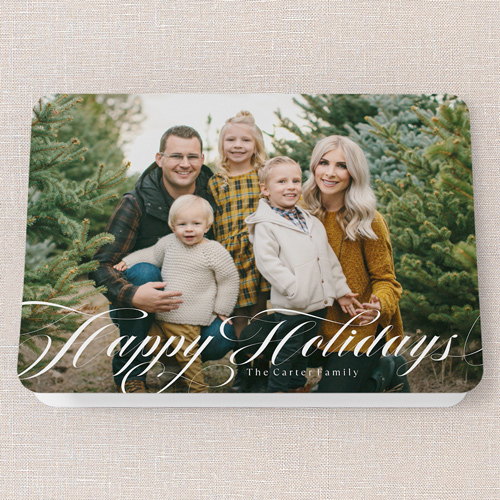 Swirling Sentiments Holiday Card, White, 5x7 Folded, Holiday, Pearl Shimmer Cardstock, Rounded, White