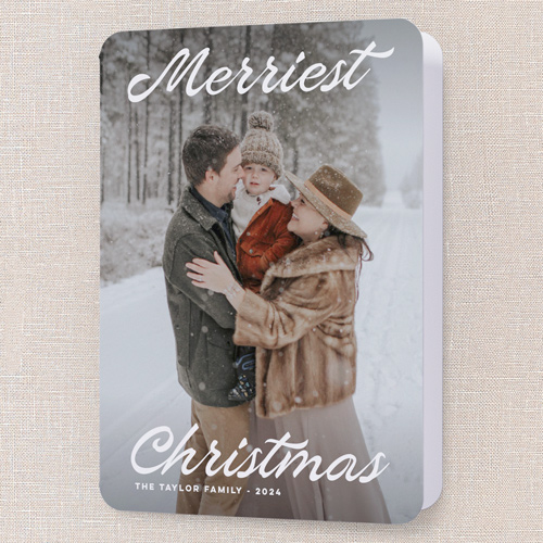 Retro Rave Holiday Card, White, 5x7 Folded, Christmas, Pearl Shimmer Cardstock, Rounded, White