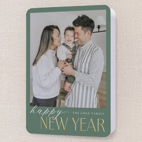 Merry Modern Tidings Holiday Card, Green, 5x7 Folded, New Year, Matte, Folded Smooth Cardstock, Rounded, Green