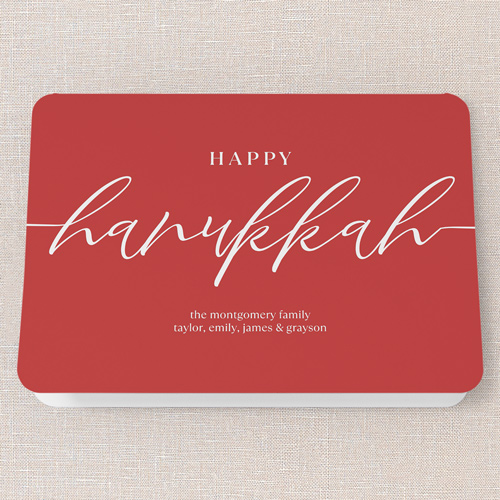 Hand Lettered Charm Holiday Card, Red, 5x7 Folded, Hanukkah, Pearl Shimmer Cardstock, Rounded, Red