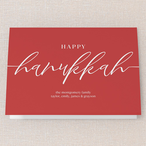 Hand Lettered Charm Holiday Card, Red, 5x7 Folded, Hanukkah, Matte, Folded Smooth Cardstock, Square, Red
