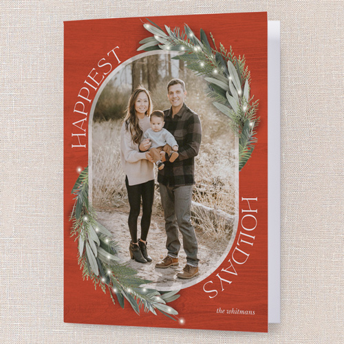 Lush Evergreen Elegance Holiday Card, Red, 5x7 Folded, Holiday, Matte, Folded Smooth Cardstock, Square