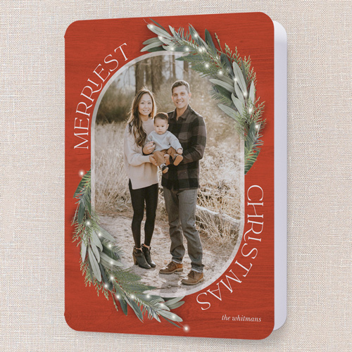 Lush Evergreen Elegance Holiday Card, Red, 5x7 Folded, Christmas, Pearl Shimmer Cardstock, Rounded, Red