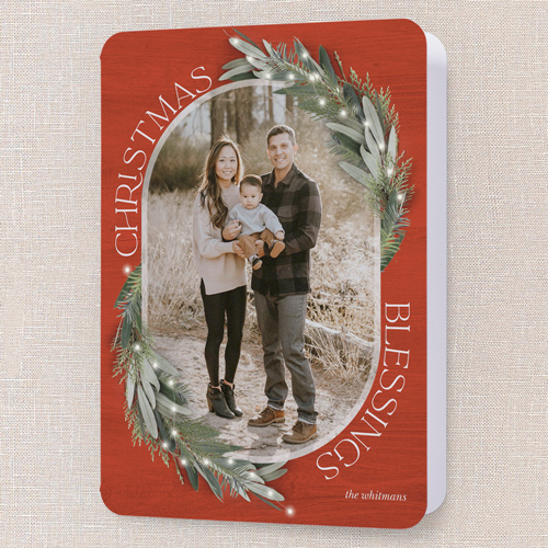 Lush Evergreen Elegance Holiday Card, Red, 5x7 Folded, Religious, Matte, Folded Smooth Cardstock, Rounded, Red