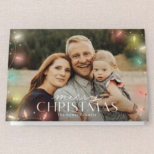 Beaming Bulbs Holiday Card, Red, 5x7 Folded, Christmas, Pearl Shimmer Cardstock, Square, Holiday