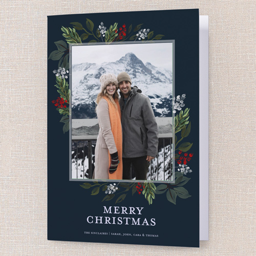 Blissful Foliage Holiday Card, Blue, 5x7 Folded, Christmas, Matte, Folded Smooth Cardstock, Square, Indigo