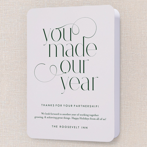 Clean Flourish Holiday Card, Grey, 5x7 Folded, Holiday, Pearl Shimmer Cardstock, Rounded, Whisper Gray