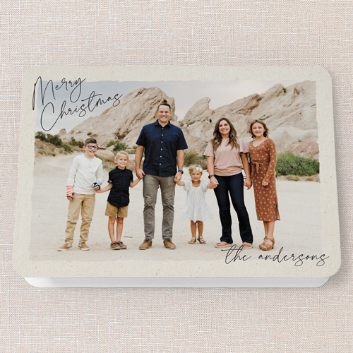 Signature Texture Holiday Card, Beige, 5x7 Folded, Christmas, Pearl Shimmer Cardstock, Rounded, Beige