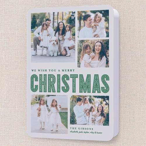 Pattern Type Holiday Card, Grey, 5x7 Folded, Christmas, Pearl Shimmer Cardstock, Rounded, Whisper Gray