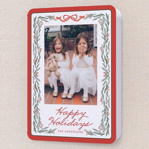 Holly Framing Holiday Card, Red, 5x7 Folded, Holiday, Pearl Shimmer Cardstock, Rounded, Apple