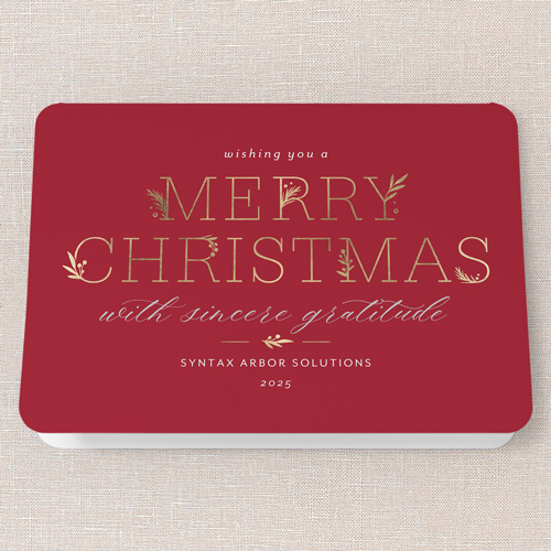 Embracing Elegant Holiday Card, Red, 5x7 Folded, Christmas, Pearl Shimmer Cardstock, Rounded, Winterberry