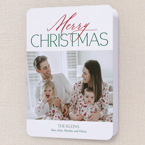 Jolly Gallery Holiday Card, White, 5x7 Folded, Christmas, Pearl Shimmer Cardstock, Rounded, White