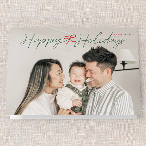 Bow Touch Holiday Card, Green, 5x7 Folded, Holiday, Pearl Shimmer Cardstock, Square, Tree