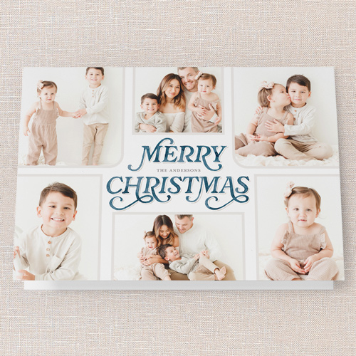 Painted Penmanship Holiday Card, Blue, 5x7 Folded, Christmas, Pearl Shimmer Cardstock, Square, Nautical