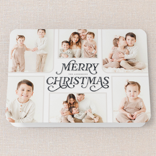 Painted Penmanship Holiday Card, Black, 5x7 Folded, Christmas, Pearl Shimmer Cardstock, Rounded, Black