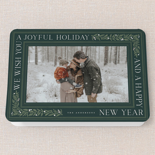 Framed Tidings Holiday Card, Green, 5x7 Folded, Holiday, Pearl Shimmer Cardstock, Rounded, Pine Grove