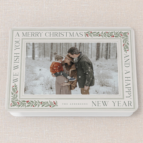 Framed Tidings Holiday Card, Grey, 5x7 Folded, Christmas, Pearl Shimmer Cardstock, Rounded, Whisper Gray