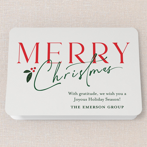 Holly Script Holiday Card, White, 5x7 Folded, Christmas, Matte, Folded Smooth Cardstock, Rounded, White