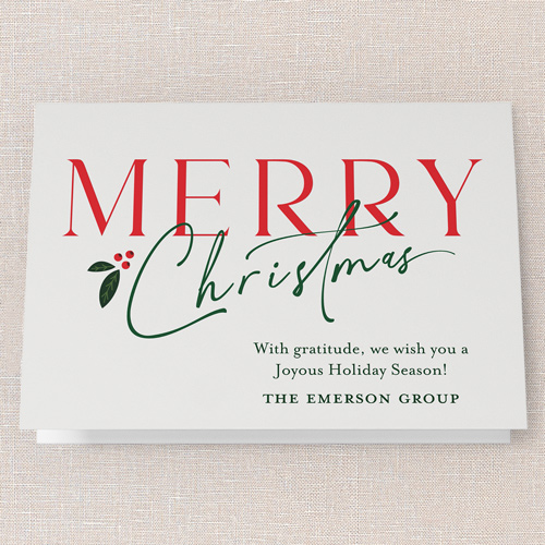 Holly Script Holiday Card, White, 5x7 Folded, Christmas, Matte, Folded Smooth Cardstock, Square, White