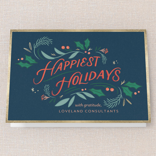 Holly Whimsy Holiday Card, Blue, 5x7 Folded, Holiday, Matte, Folded Smooth Cardstock, Square, Indigo