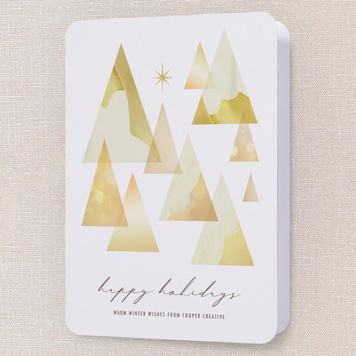 Golden Geometry Holiday Card, Beige, 5x7 Folded, Holiday, Pearl Shimmer Cardstock, Rounded, Cream