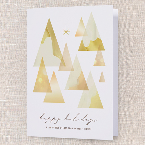 Golden Geometry Holiday Card, Beige, 5x7 Folded, Holiday, Pearl Shimmer Cardstock, Square, Cream