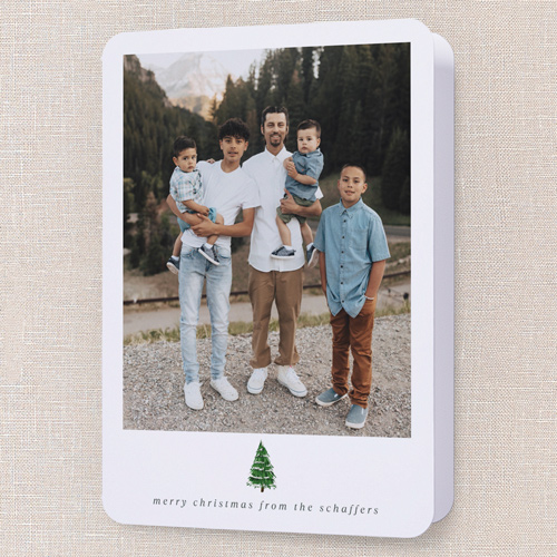 Clean Tree Holiday Card, White, 5x7 Folded, Christmas, Pearl Shimmer Cardstock, Rounded, White