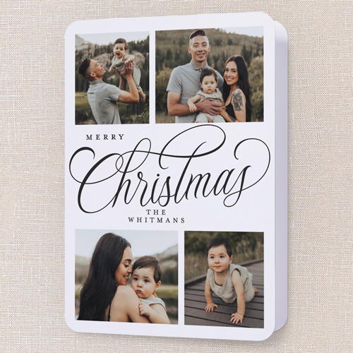 Modern Year Holiday Card, White, 5x7 Folded, Christmas, Pearl Shimmer Cardstock, Rounded, White