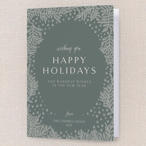 Festive Whiskers Holiday Card, Green, 5x7 Folded, Holiday, Pearl Shimmer Cardstock, Square, Sage
