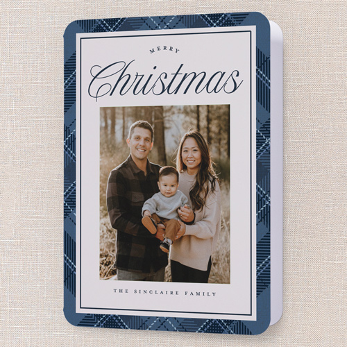 Heritage Border Holiday Card, Blue, 5x7 Folded, Christmas, Pearl Shimmer Cardstock, Rounded, Blue