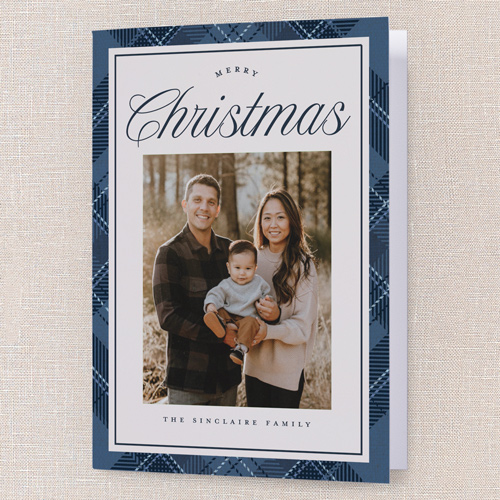 Heritage Border Holiday Card, Blue, 5x7 Folded, Christmas, Pearl Shimmer Cardstock, Square, Blue