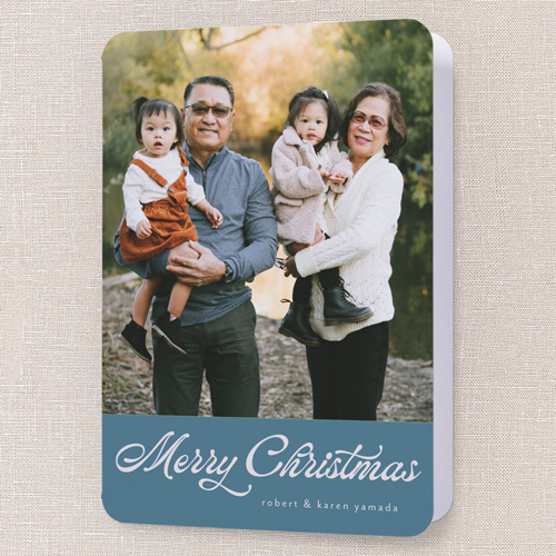 Graceful Wishes Holiday Card, Blue, 5x7 Folded, Christmas, Pearl Shimmer Cardstock, Rounded, Marine