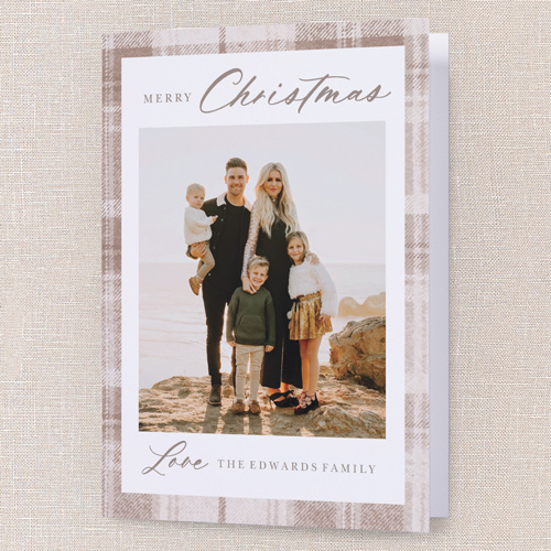 Plaid Border Elegance Holiday Card, Beige, 5x7 Folded, Christmas, Matte, Folded Smooth Cardstock, Square, Cream