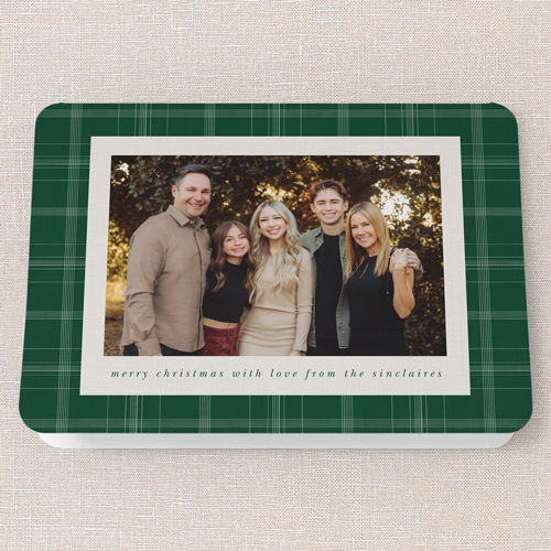 Comfortable Plaid Fringe Holiday Card, Green, 5x7 Folded, Christmas, Matte, Folded Smooth Cardstock, Rounded, Green